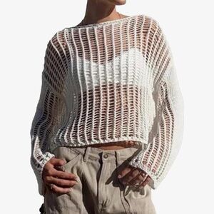 White Crochet Knit Sweater